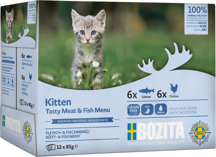 BOZITA Katzen-Nassfutter Kitten Fisch+Fleisch Häppchen in Sauce